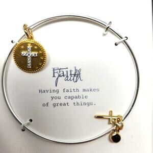 Faith Bracelot Gift Religious Gift Idea Adjustable 14k Gold Plated Cubic Zirconi
